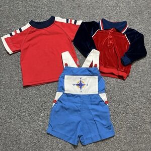 Vintage Baby Boys Red & Blue Clothing Confetti Knits Tiny Tots Thomas 18 Months